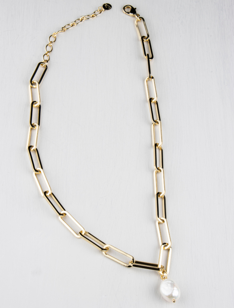 Olia pearl link necklace - gold