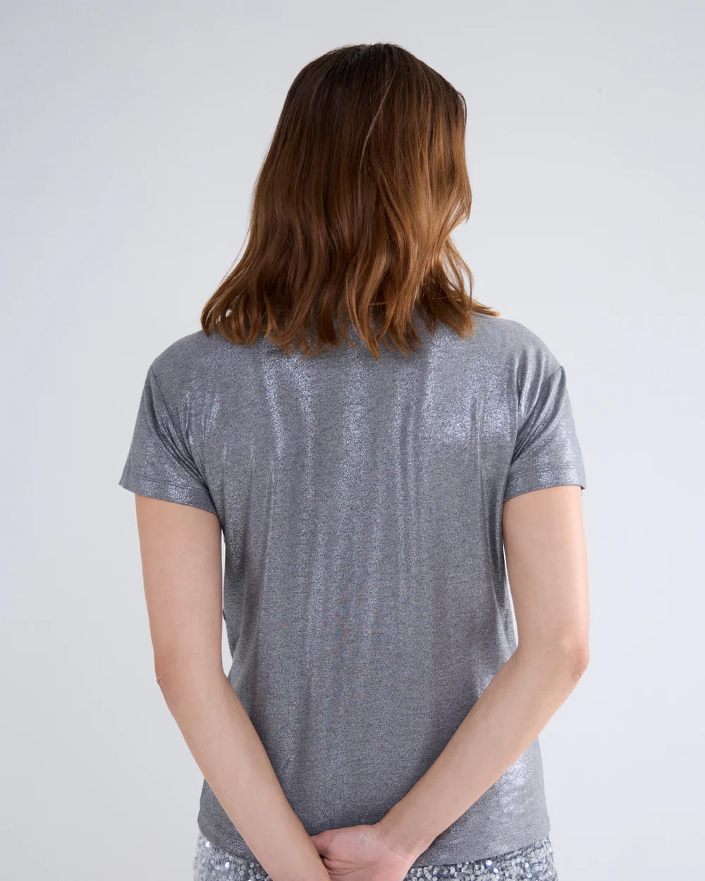 Summum V neck Metallic Tee - Cloud