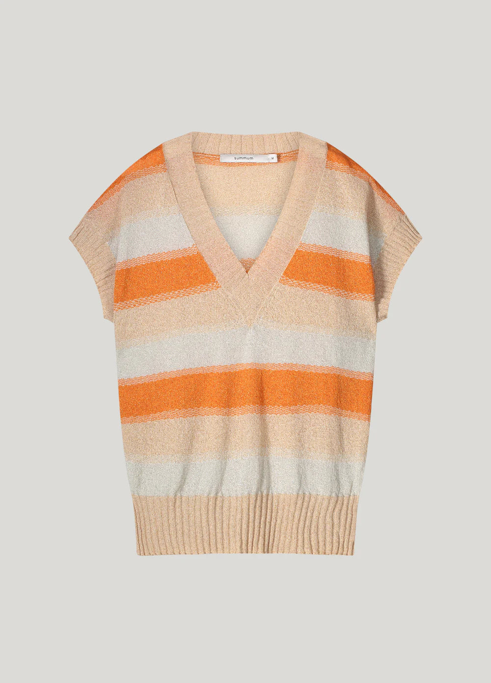 Summum V-neck sweater short sleeve refined striped knit - Orange