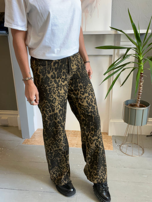 Wide leg jeans - leopard