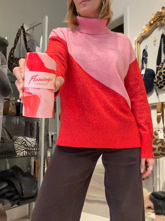 Winona Roll Neck Jumper - Pink/Red