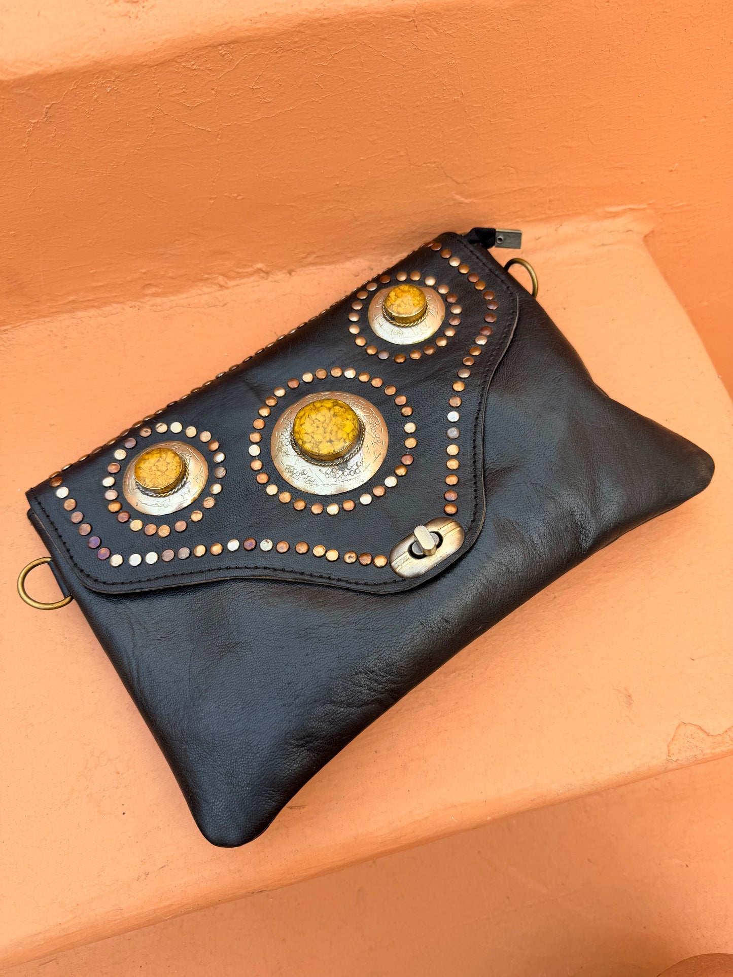 Maroc Leather Bag - black/yellow stones