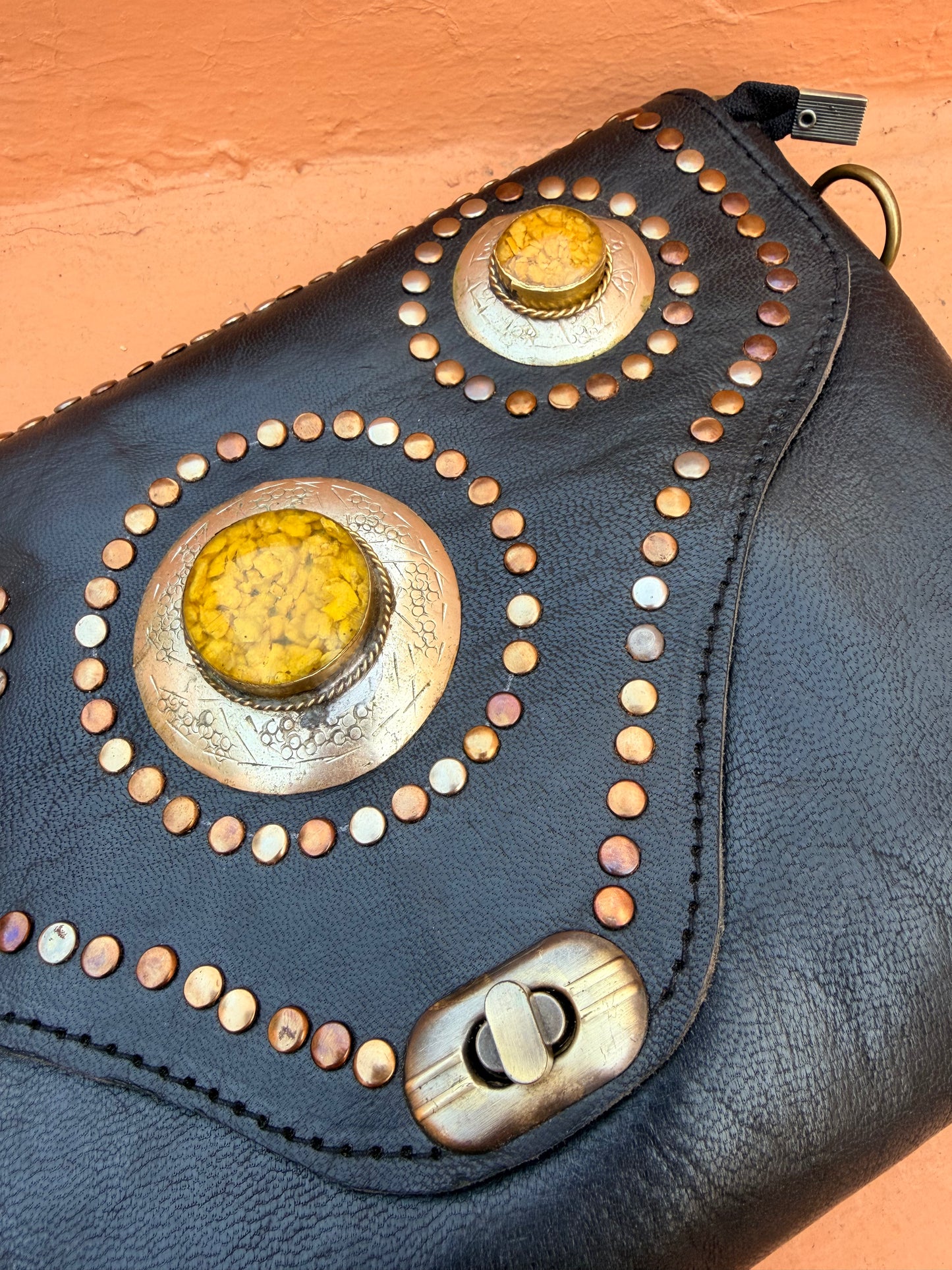 Maroc Leather Bag - black/yellow stones
