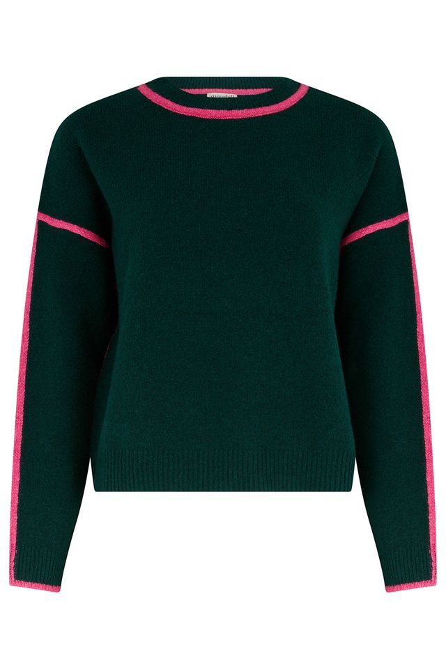 Rozalia Jumper - Dark Jade Green Hot Pink Trim
