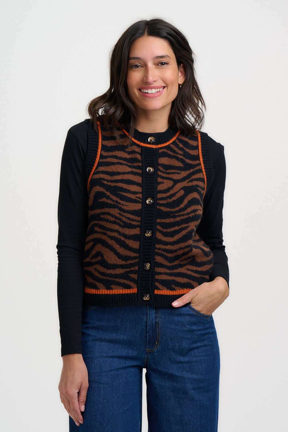 Natalie Knitted Waistcoat - tiger