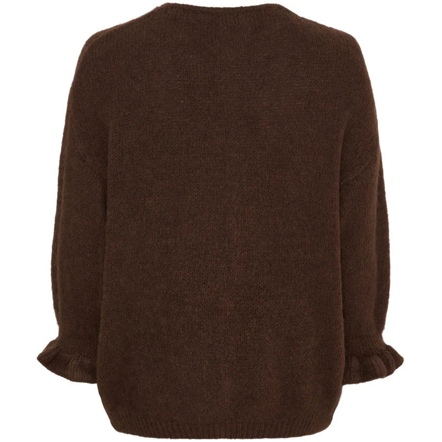 Frill sleeve cardi -Chocolate