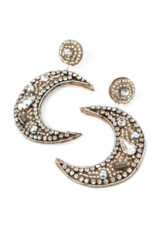 My Doris Beaded Moon Drop Earrings - Silver