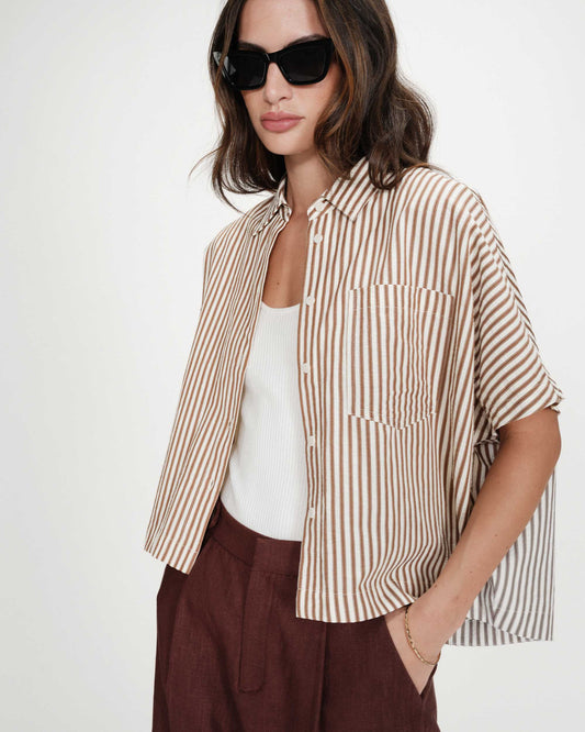 Grace & Mila Vercia Oversised Striped Shirt - Mocha