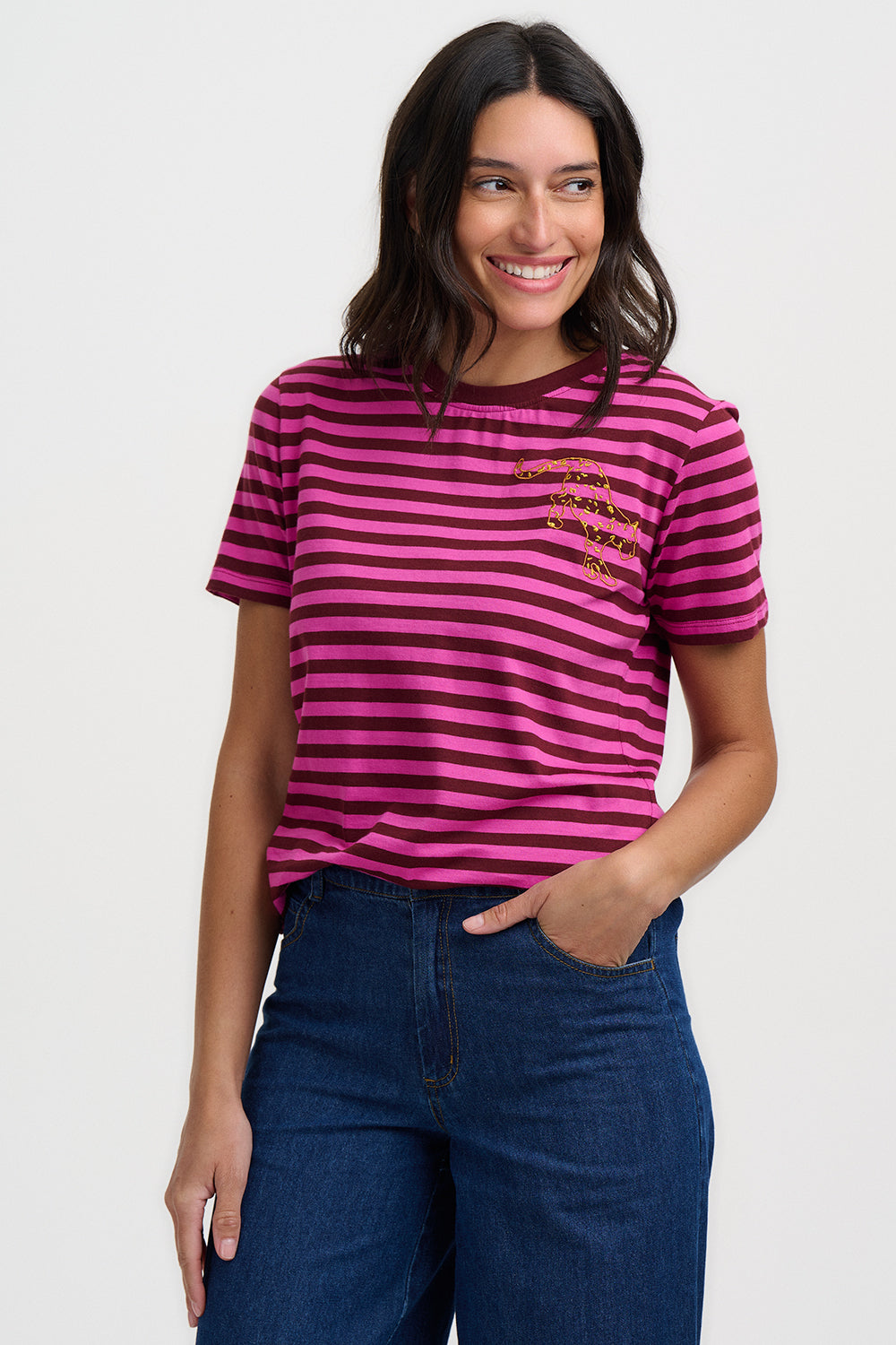 Maggie T-shirt - magenta stripes