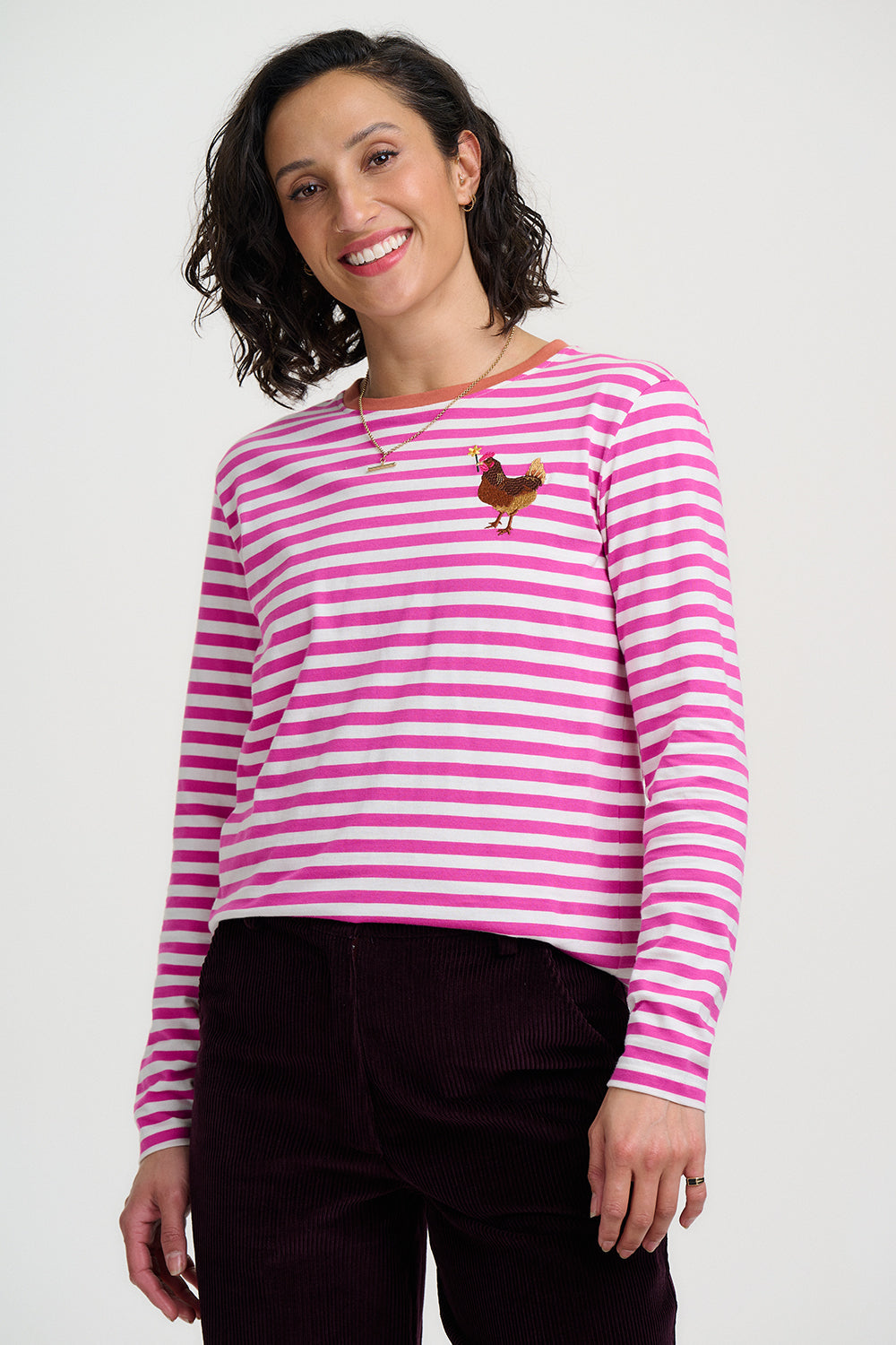 Brunswick Striped Top - magenta/white