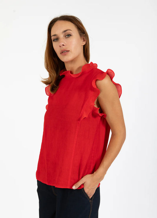 Coster Copenhagen Top with Ruffles - Scarlet Red