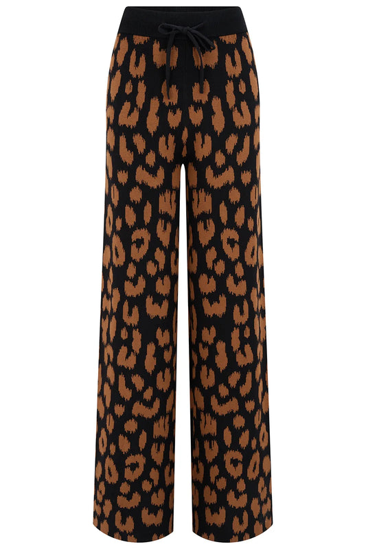 Paulette Knit Trousers - Black Brown Leopard