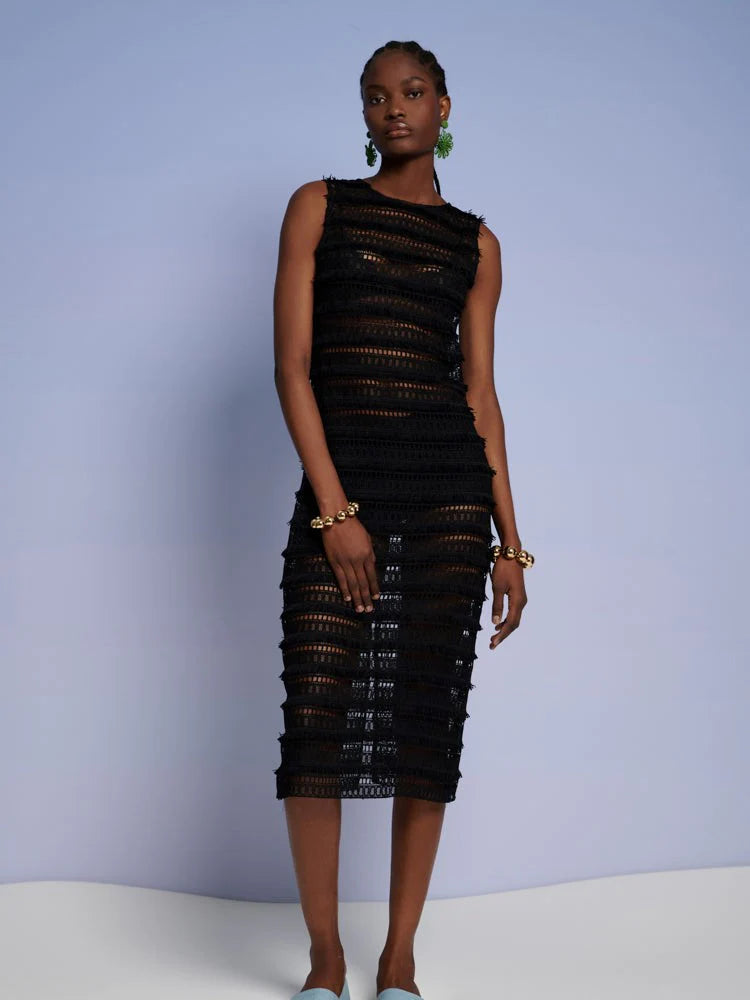 Black lace crochet shop dress