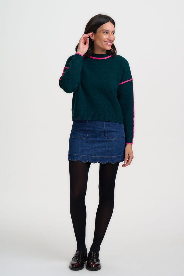 Rozalia Jumper - Dark Jade Green Hot Pink Trim