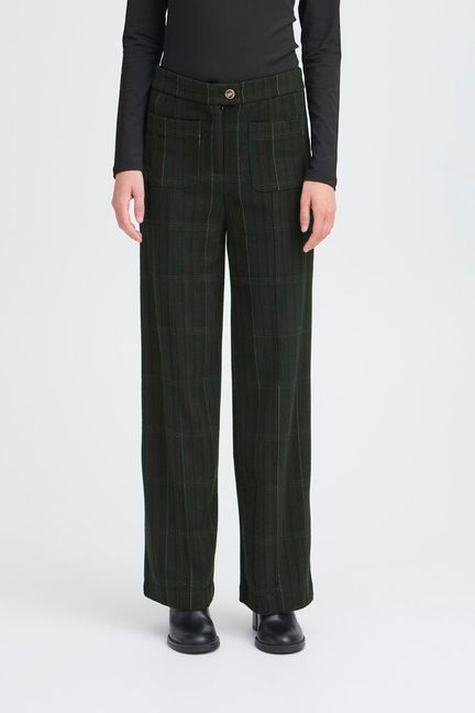 ICHI Kate Woolley Pants - Black / Green