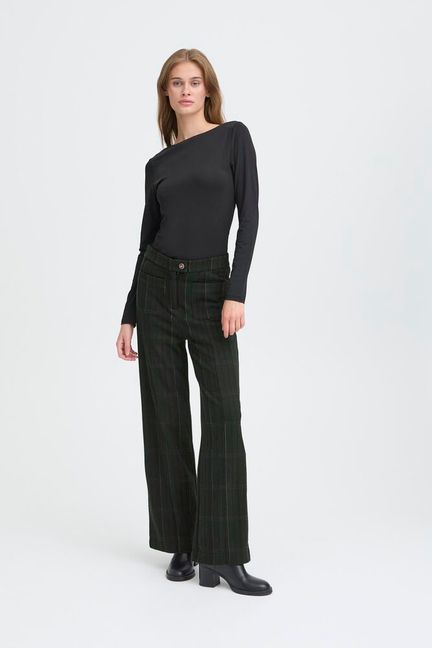 ICHI Kate Woolley Pants - Black / Green
