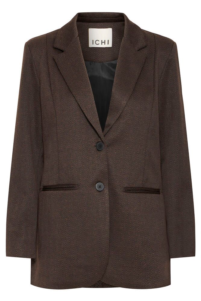 ICHI Kate Jacquard Oversized Blazer - Black/Brown Herringbone