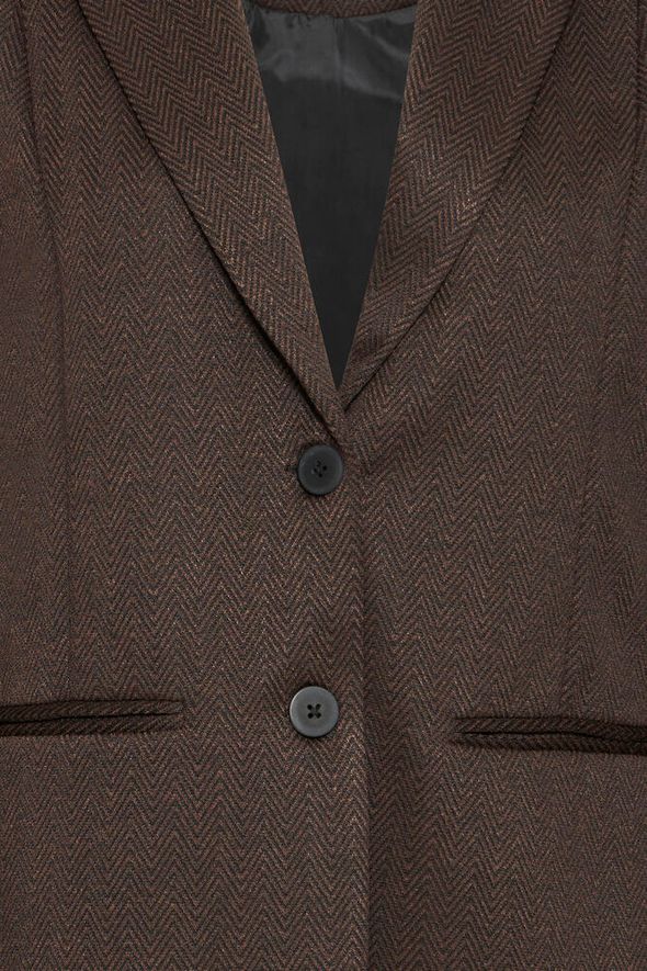 ICHI Kate Jacquard Oversized Blazer - Black/Brown Herringbone