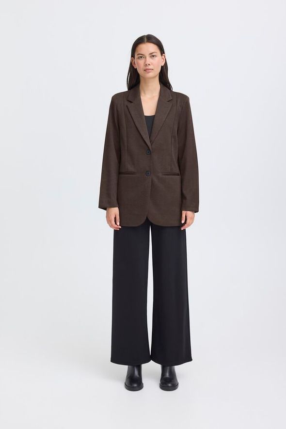 ICHI Kate Jacquard Oversized Blazer - Black/Brown Herringbone