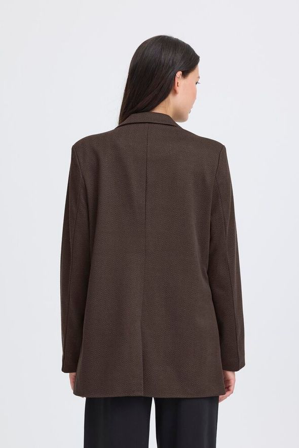 ICHI Kate Jacquard Oversized Blazer - Black/Brown Herringbone