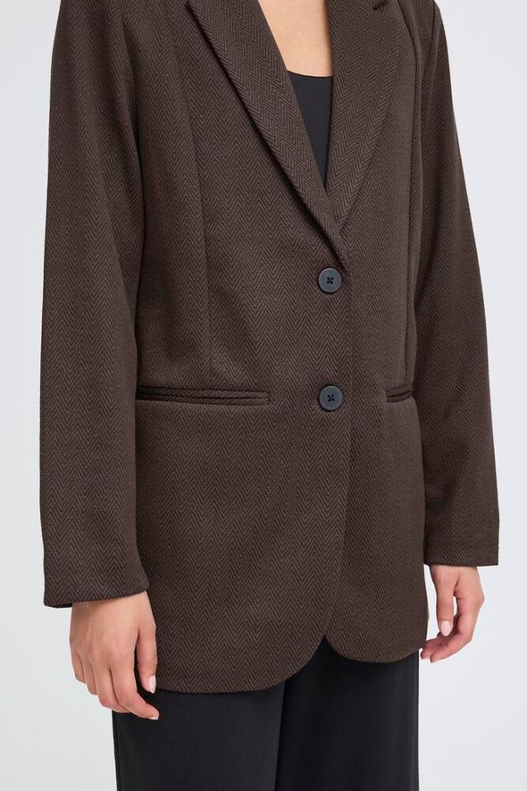 ICHI Kate Jacquard Oversized Blazer - Black/Brown Herringbone