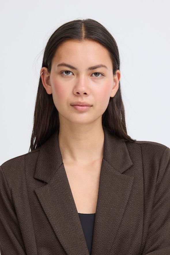 ICHI Kate Jacquard Oversized Blazer - Black/Brown Herringbone
