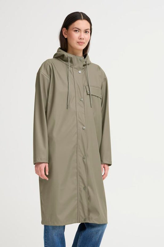 ICHI Tazi Long Rain Mac -Mulled Basil Green