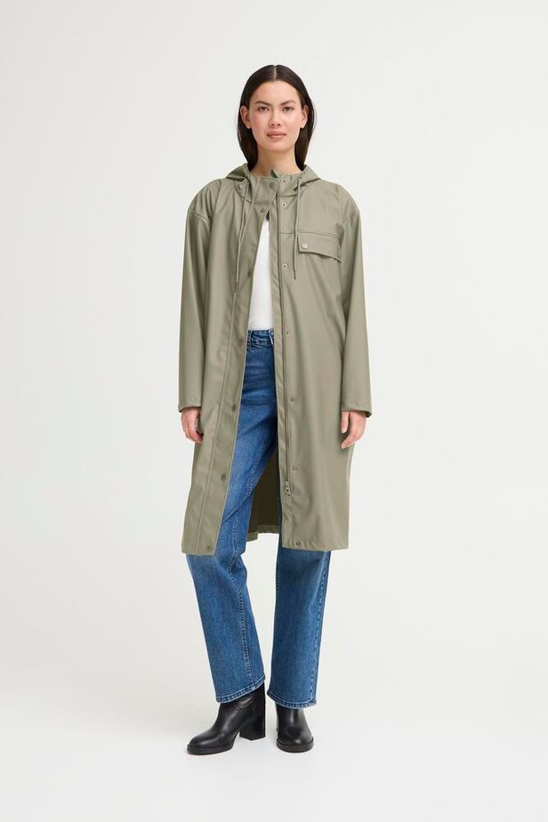 ICHI Tazi Long Rain Mac -Mulled Basil Green