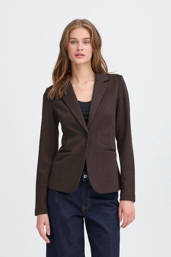 ICHI Kate Jacquard Blazer - Black / Brown Herringbone