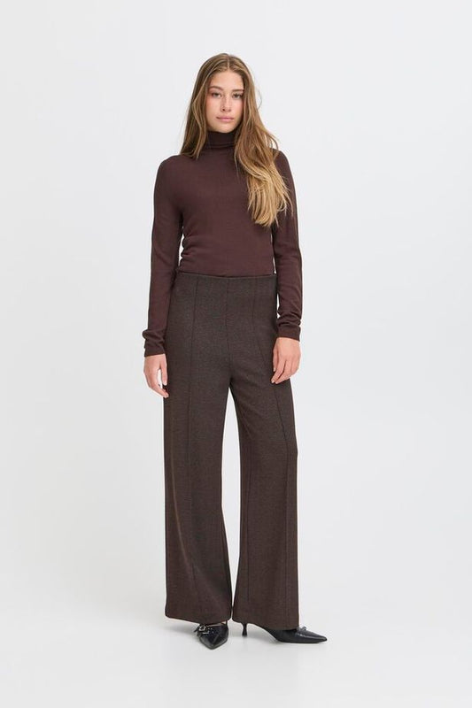 ICHI Kate Jacquard Pants - Black/Brown Herringbone