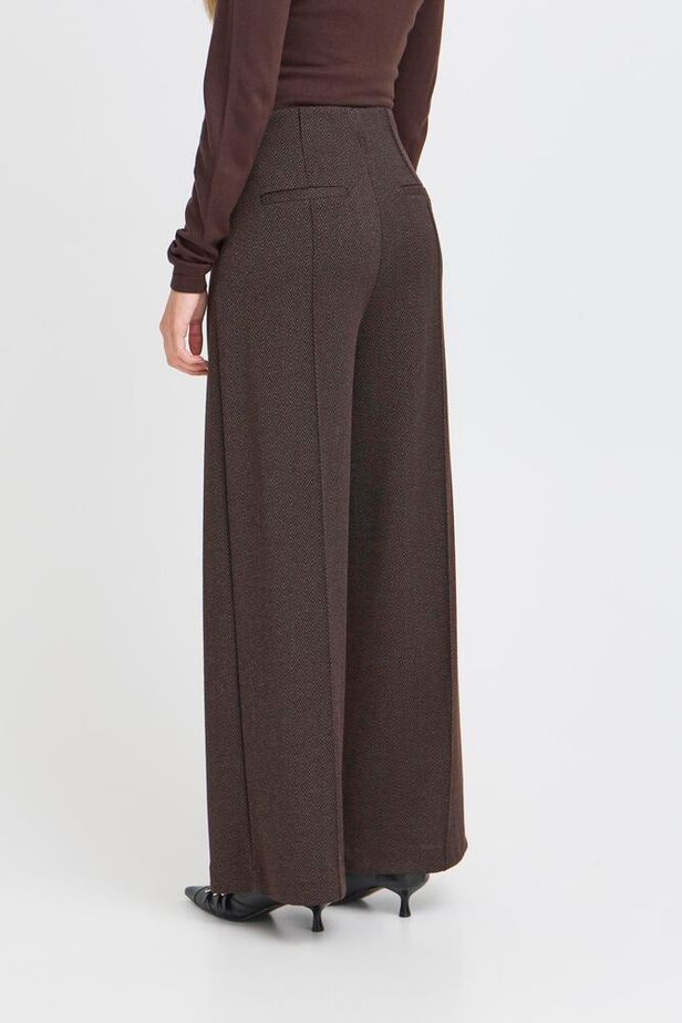ICHI Kate Jacquard Pants - Black/Brown Herringbone