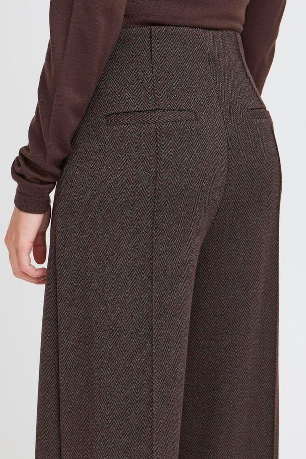 ICHI Kate Jacquard Pants - Black/Brown Herringbone