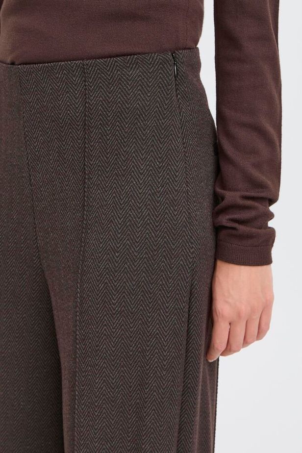 ICHI Kate Jacquard Pants - Black/Brown Herringbone