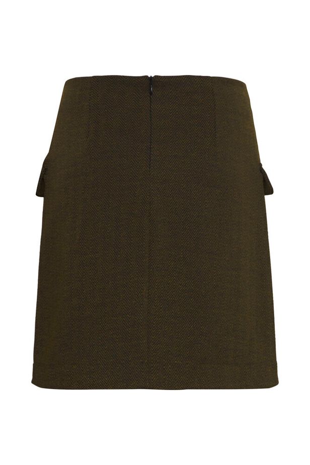 ICHI Kate Jacquard Skirt - Black/Brown Herringbone