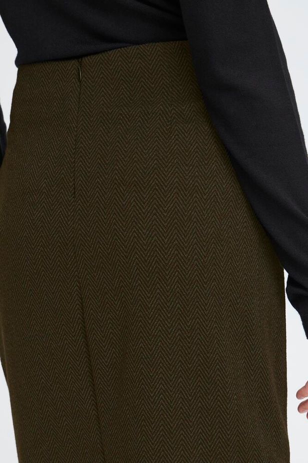 ICHI Kate Jacquard Skirt - Black/Brown Herringbone