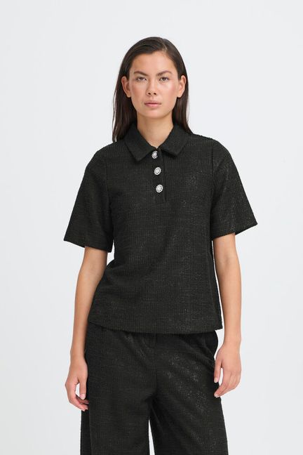 ICHI Kate Gleam Top - Black