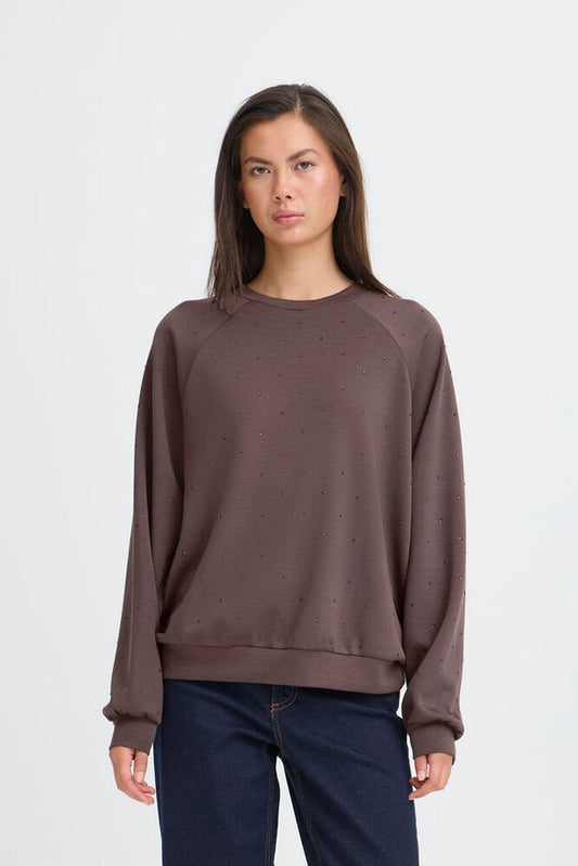 ICHI Amias Long Sleeve Jumper - Shale