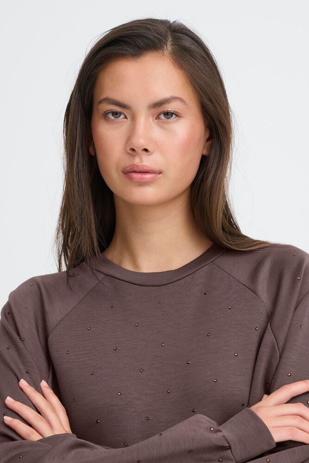 ICHI Amias Long Sleeve Jumper - Shale