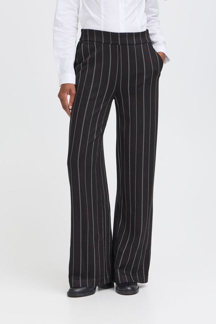 ICHI Ruti Wide Pants - Pinstripe Black