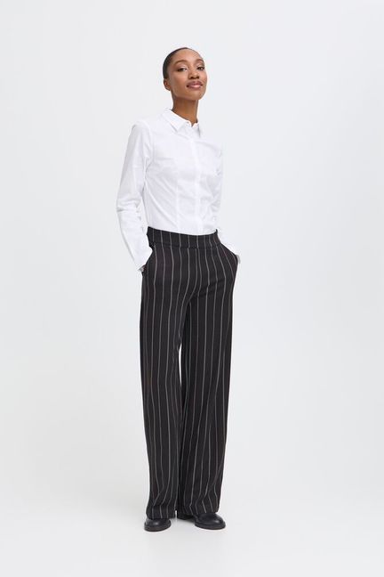 ICHI Ruti Wide Pants - Pinstripe Black