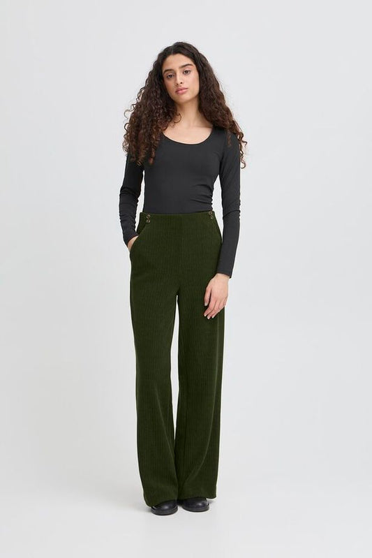 ICHI Kate Corduroy Trousers - Rifle Green
