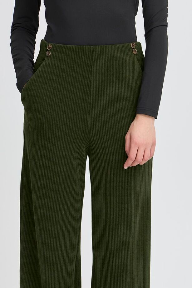 ICHI Kate Corduroy Trousers - Rifle Green