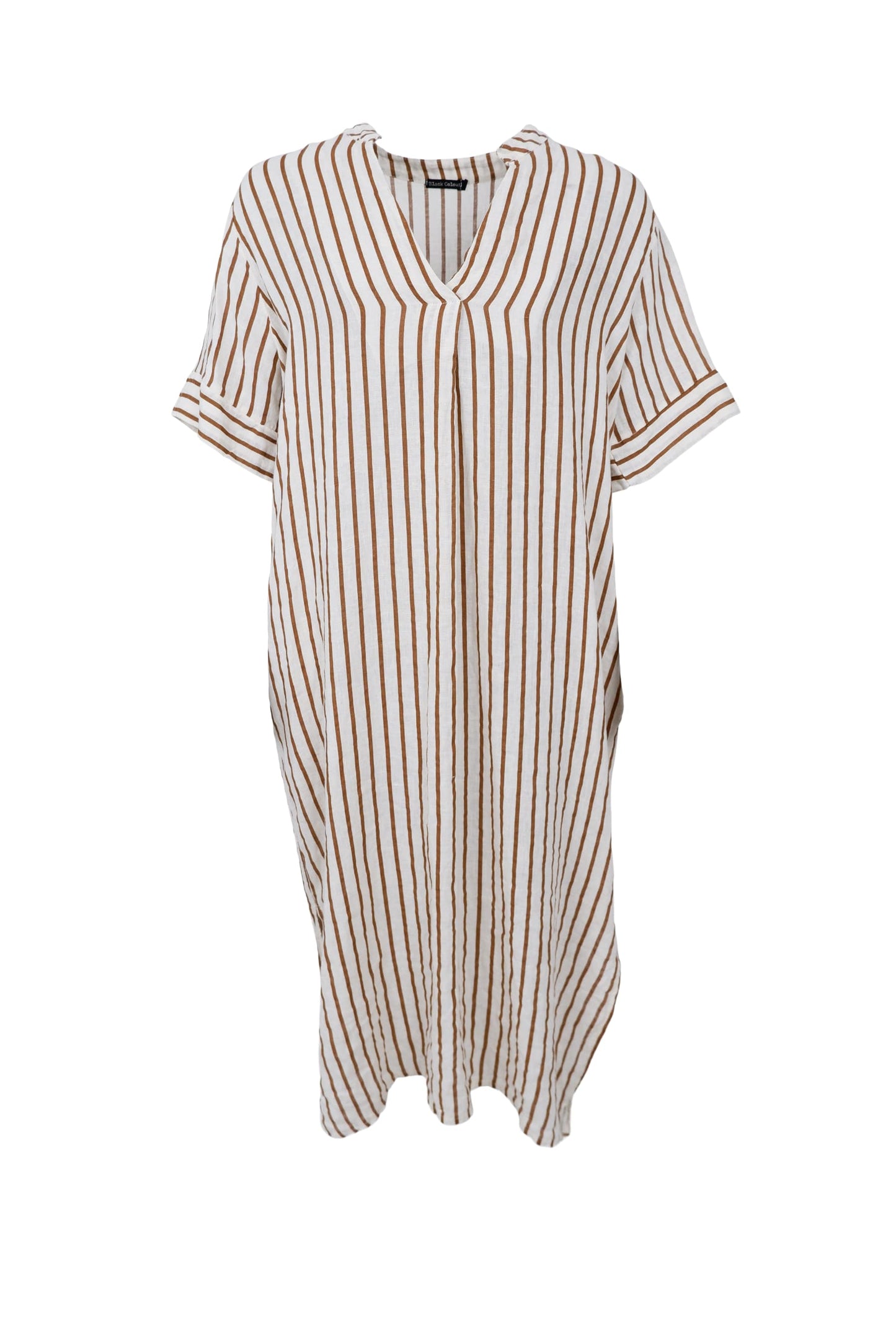 BC Melina Long Linen Dress - Camel Stripe