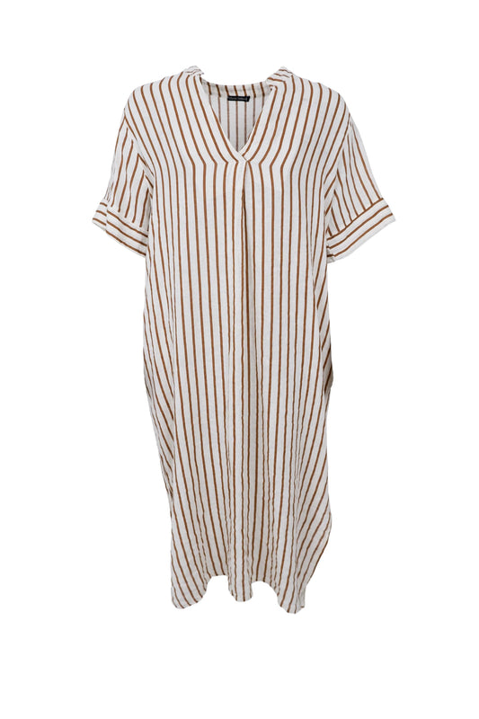 BC Melina Long Linen Dress - Camel Stripe