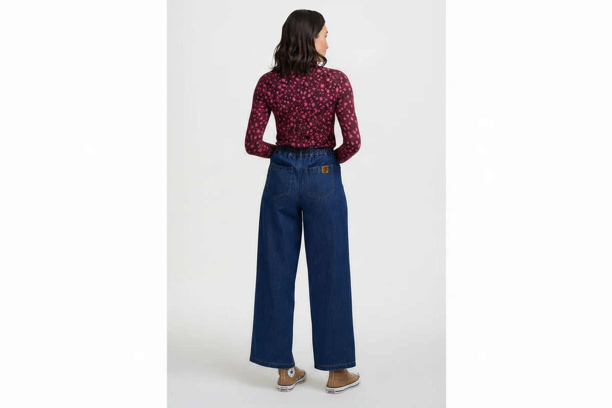 Annika Turtleneck Jersey Top - Brown Dalmatian Dot