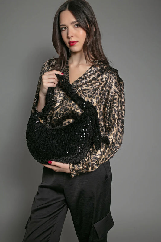 Nooki Nessa Half Moon Sequin Bag - Black