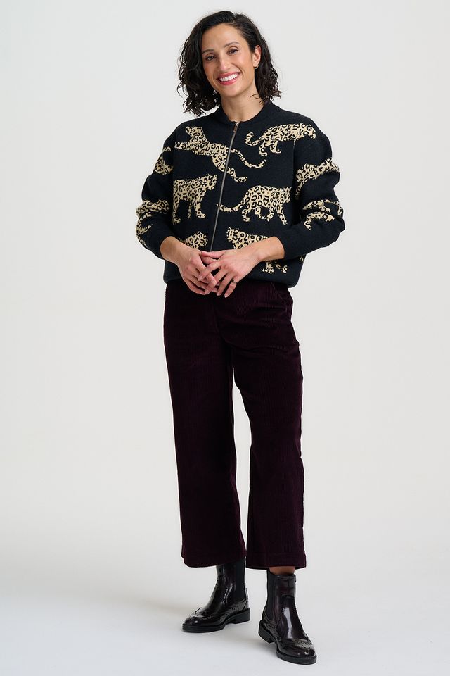 Solana Knitted Bomber Jacket - Monochrome Leoprards