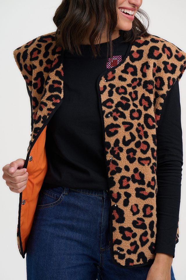 Sophie Fleece Gilet - Brown Leopard