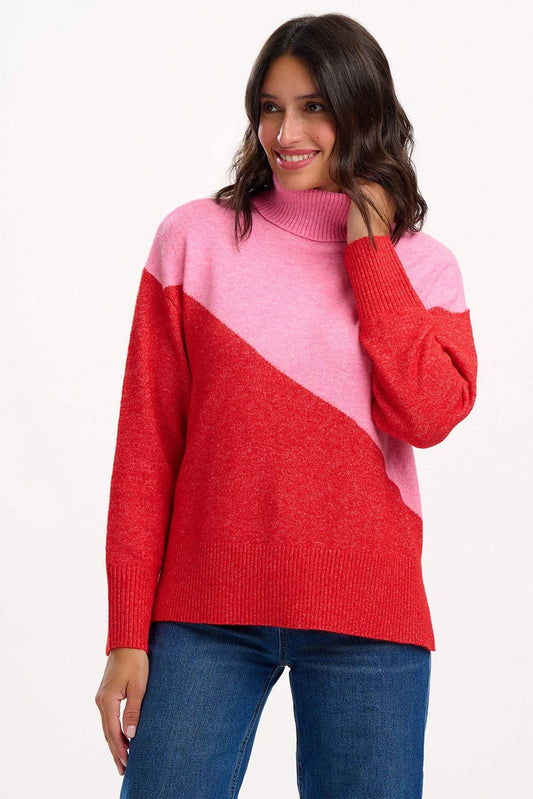 Winona Roll Neck Jumper - Pink/Red