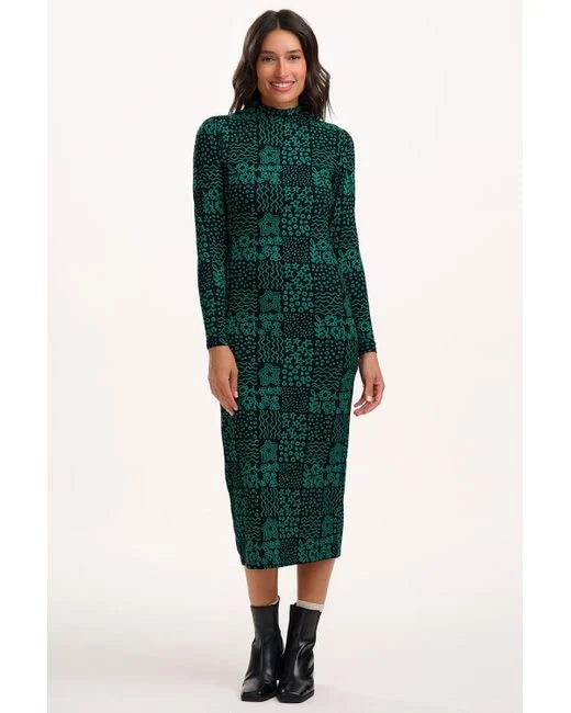 Taliah Jersey Midi Dress - Black/Green